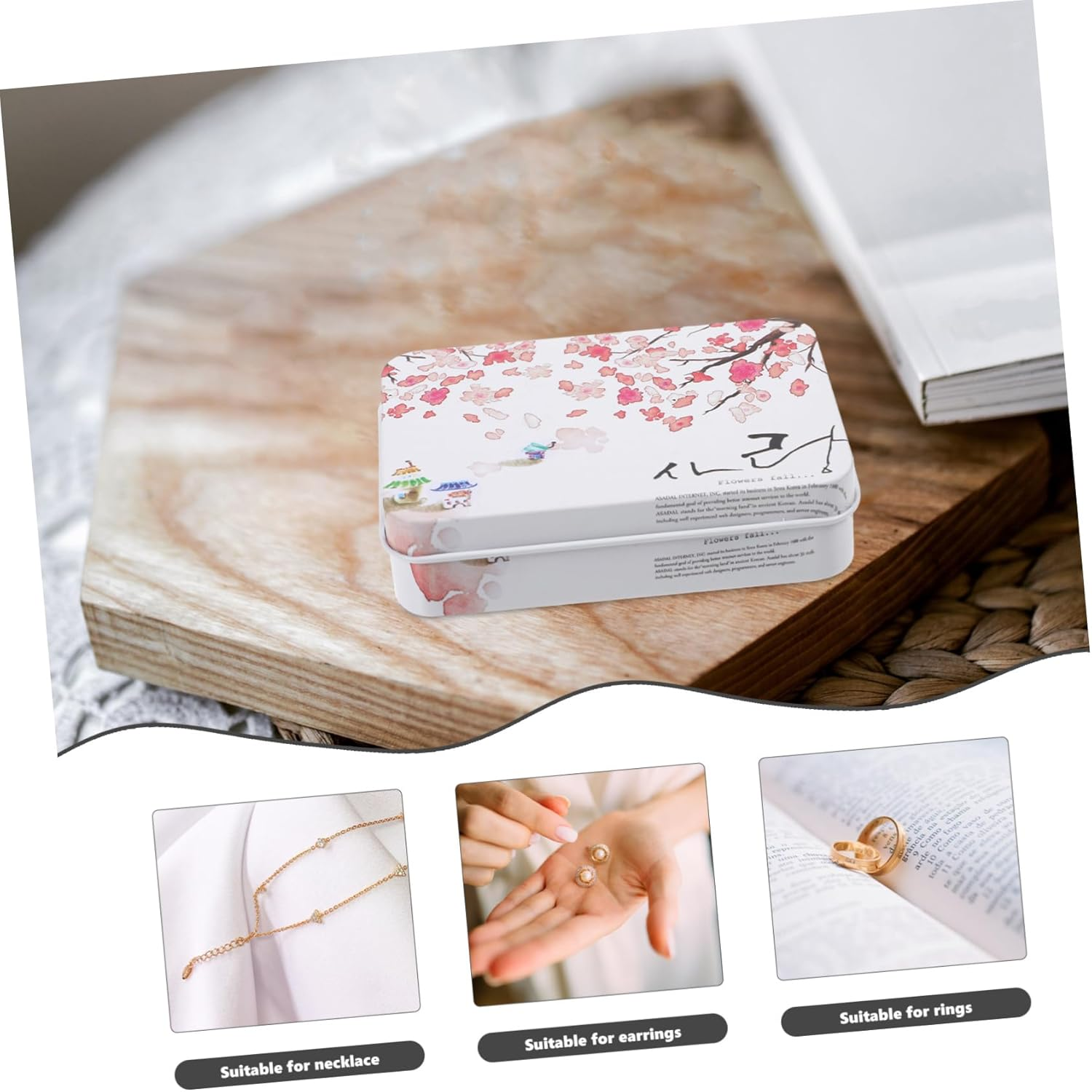 Rectangular Tinplate Storage Box Candy Container Print, Retro Metal Jewelry Organizer Case for Desktop Craft Storage and Biscuit Packaging image number 4