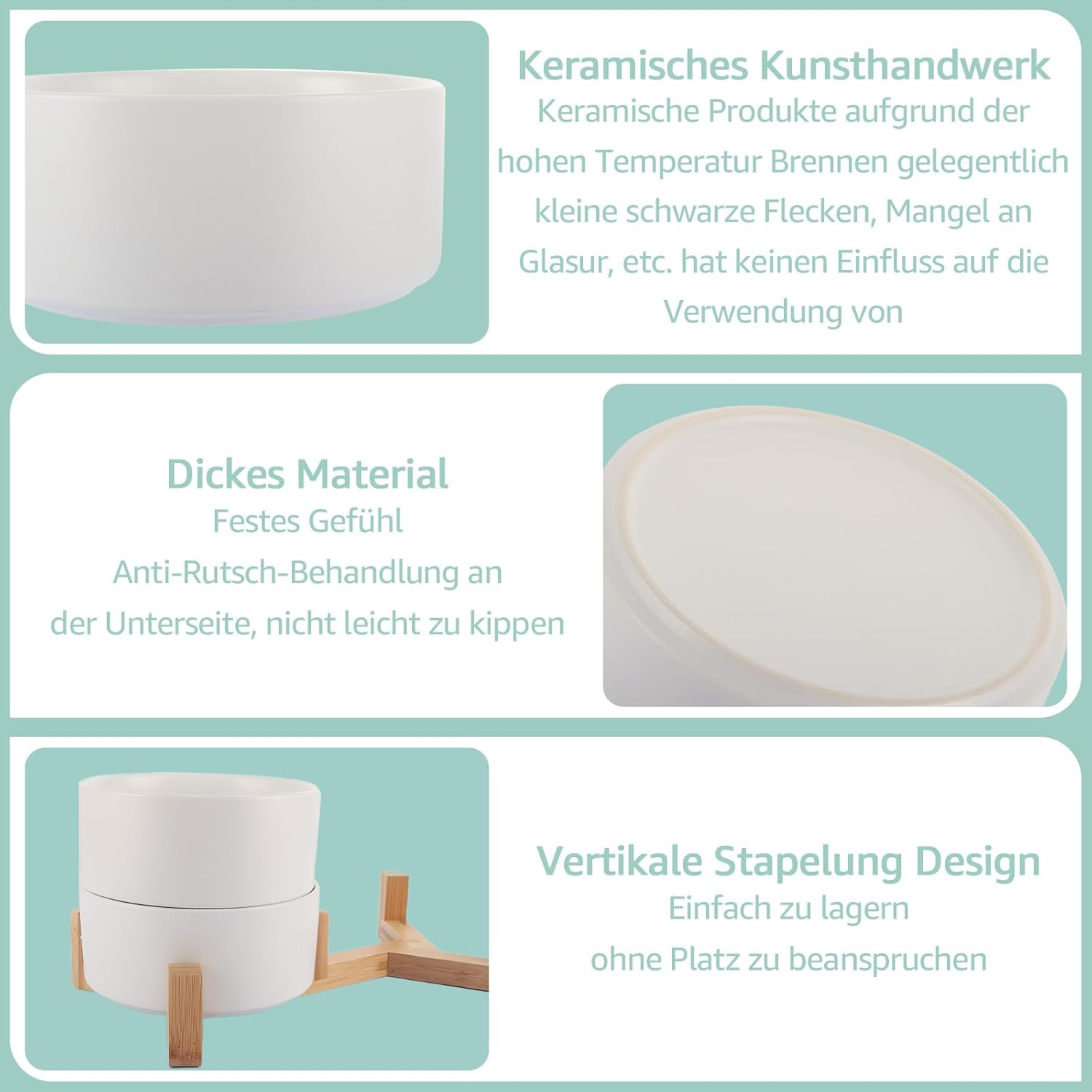 Pack of 2 Dog Bowls 850 Ml Cat Bowl with Bamboo Base Feeding Bowl for Dogs and Cats Dog Bowl Small Dogs White Dog Bowl Ceramic image number 1