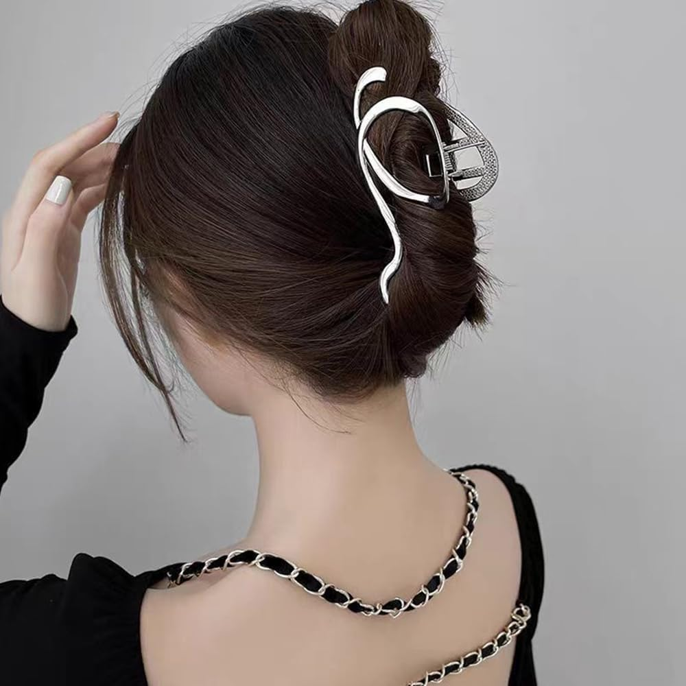 Pack of 4 Large Hair Clips, Metal Hair Clips, Non-Slip Silver Hair Clip, Hair Accessories for Women and Girls
