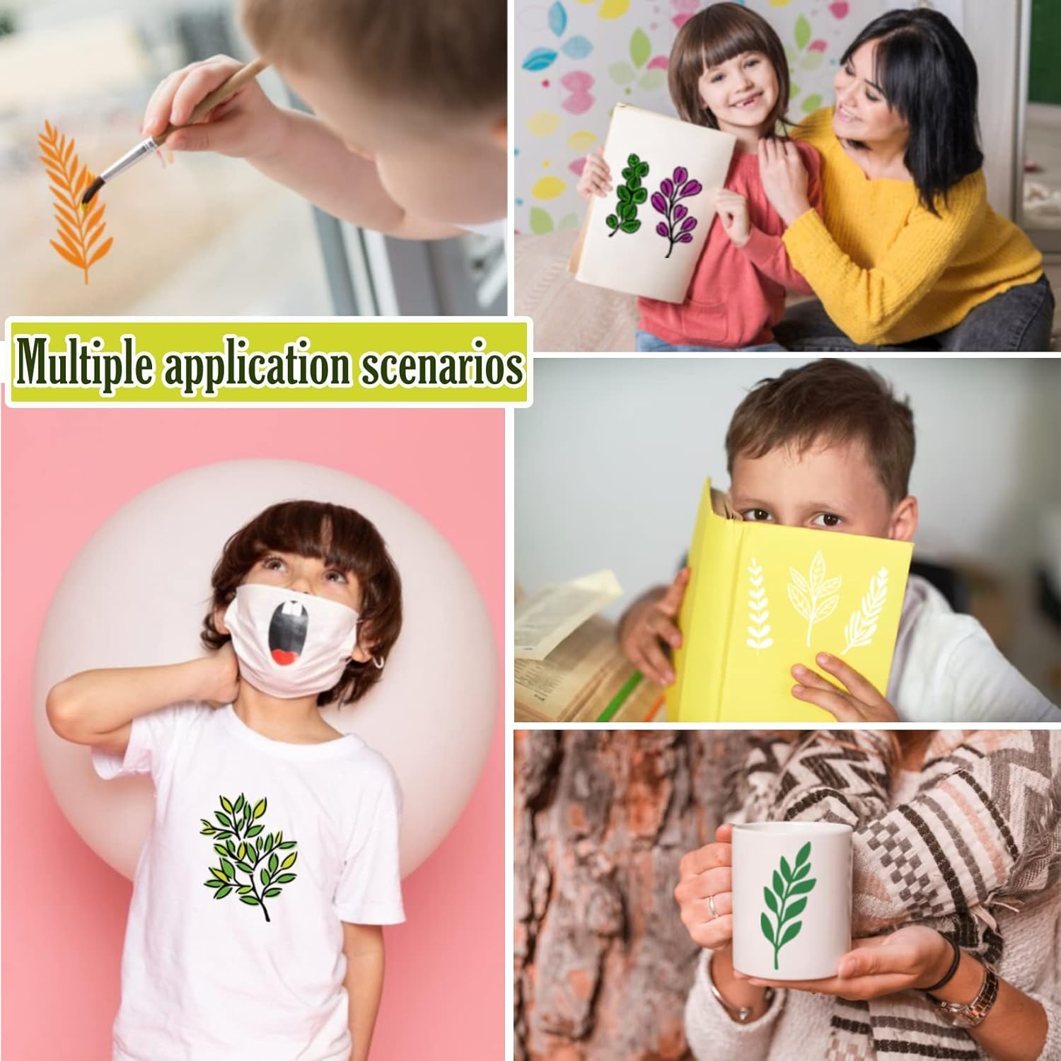 Leaf Stencils for Crafts Small Leaves and and Branches Paint Plant Stencil for Painting on Wood Wall Card Making, Tiny Nature Vine Herb Essential Art Stencils for Adults Kids (50 Leaves) image number 4