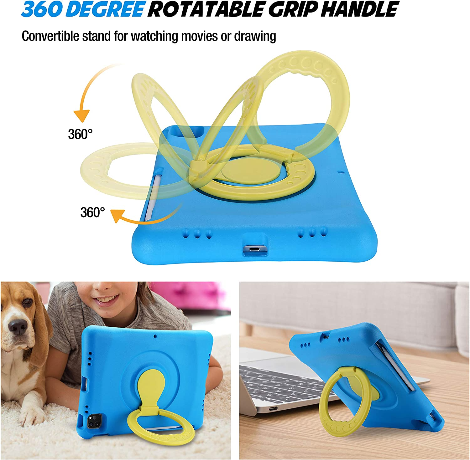 Procase Kids Case for Ipad Air 10.9" 5Th Gen 2022/4Th Gen 2020/Ipad Pro 11 2020/2018, Shockproof Rotate Handle Fold Stand Lightweight Kids Friendly Case &ndash;Blue - Magenta image number 6