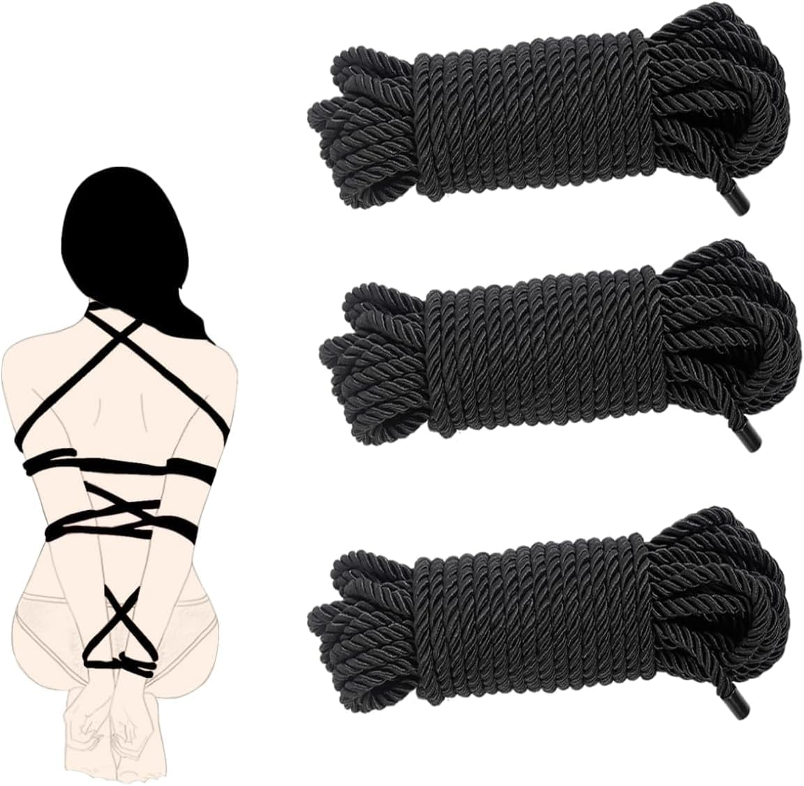 BDSM Bondage Rope Kit - Lovaine BSDM Restraints Adult Sex Toy for Women Beginner Restraint Kit SM Toys for Couples Sex Play Set Soft Cotton Rope 10M, 3 Pack (Black) (Red)