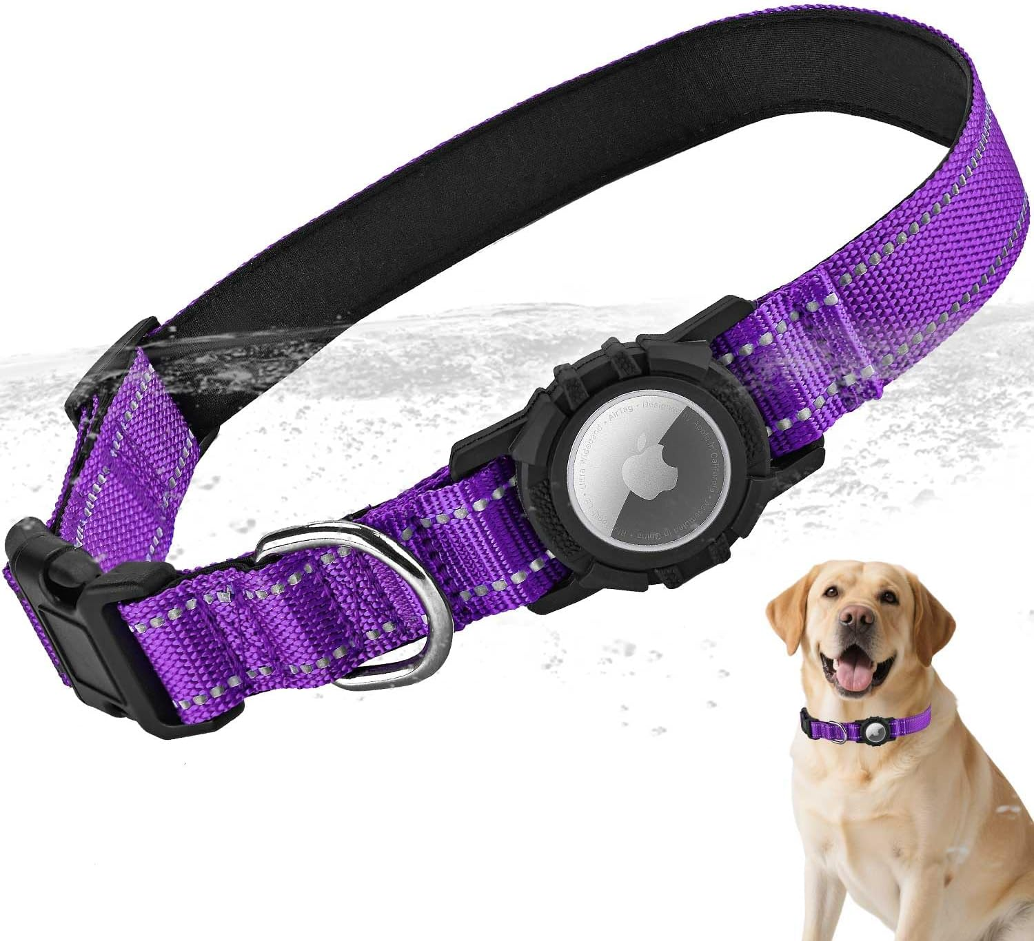 LZXLXS Airtag Dog Collar with Waterproof Air Tag Holder, Integrated Reflective Pet Collar with Soft Padding, Adjustable Nylon Collar for Small Medium Large Dogs, Purple,M (14.5"-19.7") image number 5