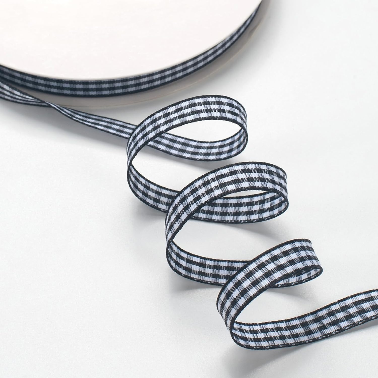 Gingham Ribbon, Black and White Plaid Checkered Ribbon 3/8 Inch X 50 Yards, Black Buffalo Checker Ribbons for Gift Wrapping, Hair Bows, Picnic, Crafts, DIY Accessories image number 1