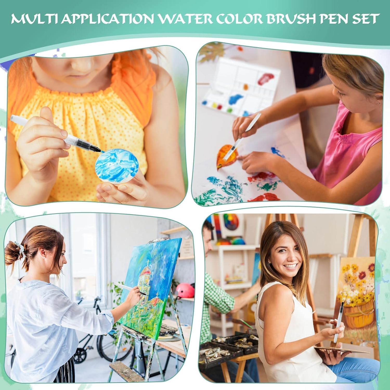 Premium Watercolor Brush Pens Set - 12Pcs Leakproof Water Brush Pen with Assorted Tips, Refillable Paint Pens for Arts, Value Set image number 1