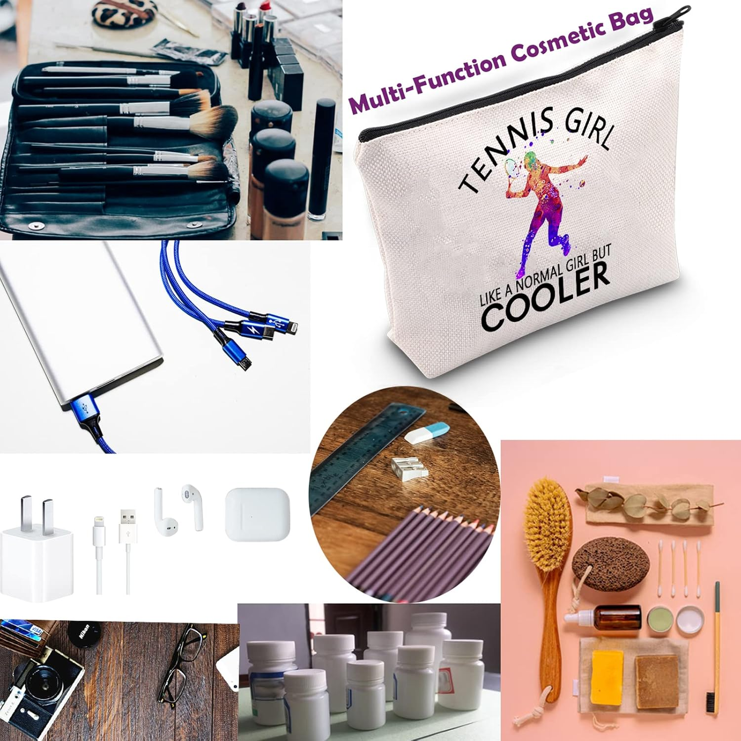 Tennis Gift Sports Zipper Pouch Tennis Girls Gift Tennis Girl like a Normal Girl but Cooler Cosmetic Bag Gift for Tennis Player, U.Tennis Girl