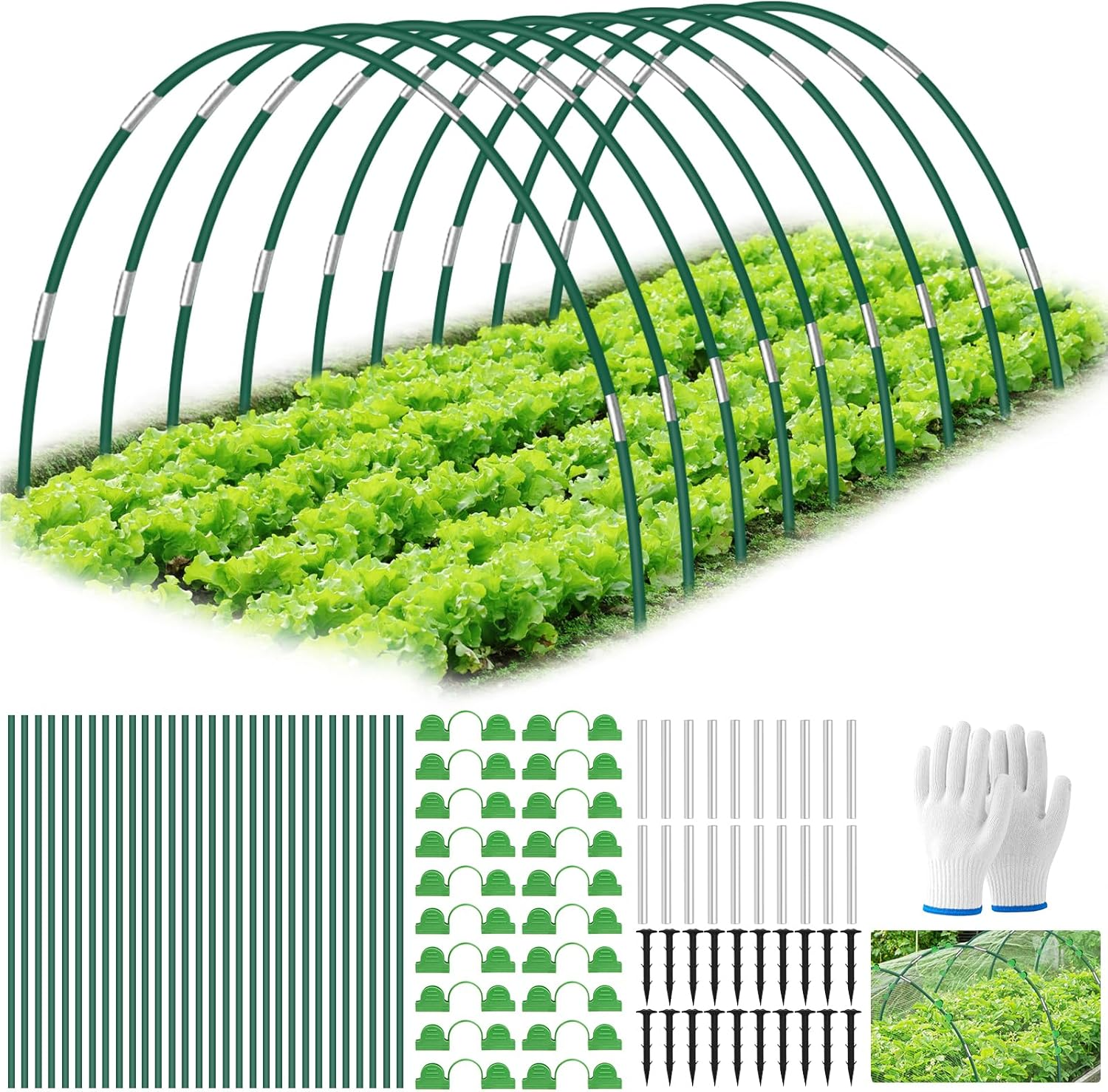 Plant Tunnel Arches, 30 Pieces Tunnel Arches Raised Bed with 3 X 10 M Plant Protection Net, DIY Greenhouse Tyres Cold Frame Tunnel for Garden Line Cover Plants Fruit Vegetables