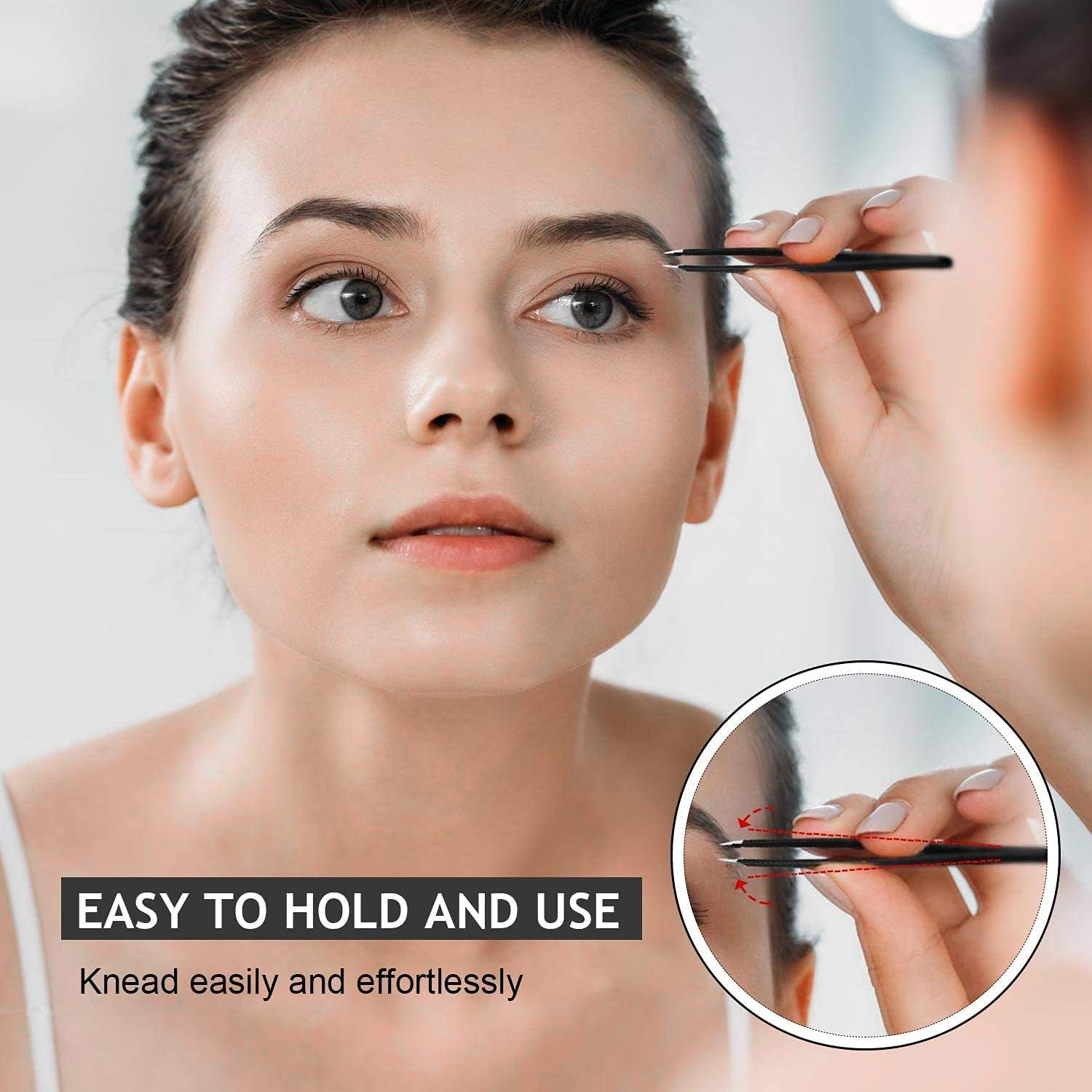 Eyebrow Tweezers Set, 4 Pack Stainless Steel Tweezers for Eyebrows, Precision Tweezers for Ingrown Hair, Eyebrows Plucking, Daily Beauty Tool for Men and Women(Color:Black)