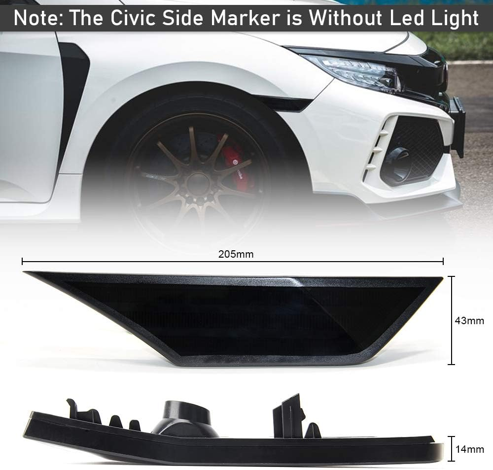 Civic Side Marker Kit Clear Lens Compatible with 2016-Up Honda Civic, Replace OEM Front Sidemarker without Led Bulbs (LY055-2N) image number 4