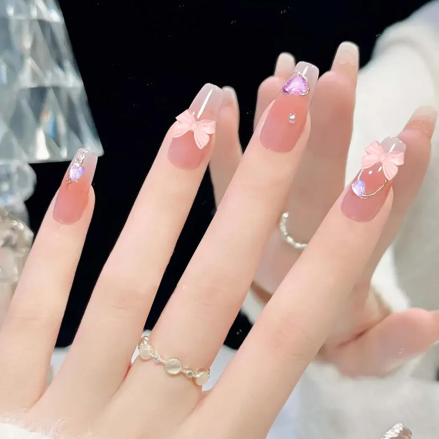 30G Pink Cute Kawaii 3D Nail Charms,Bow Star Moon Rabbit Fishtailsnake Peach Blossom Camellia Love Shell Nail Gems and Charms Bulk,Resin Charms for Acrylic Nail Decoration DIY Crafts,Junk Case Charm image number 4