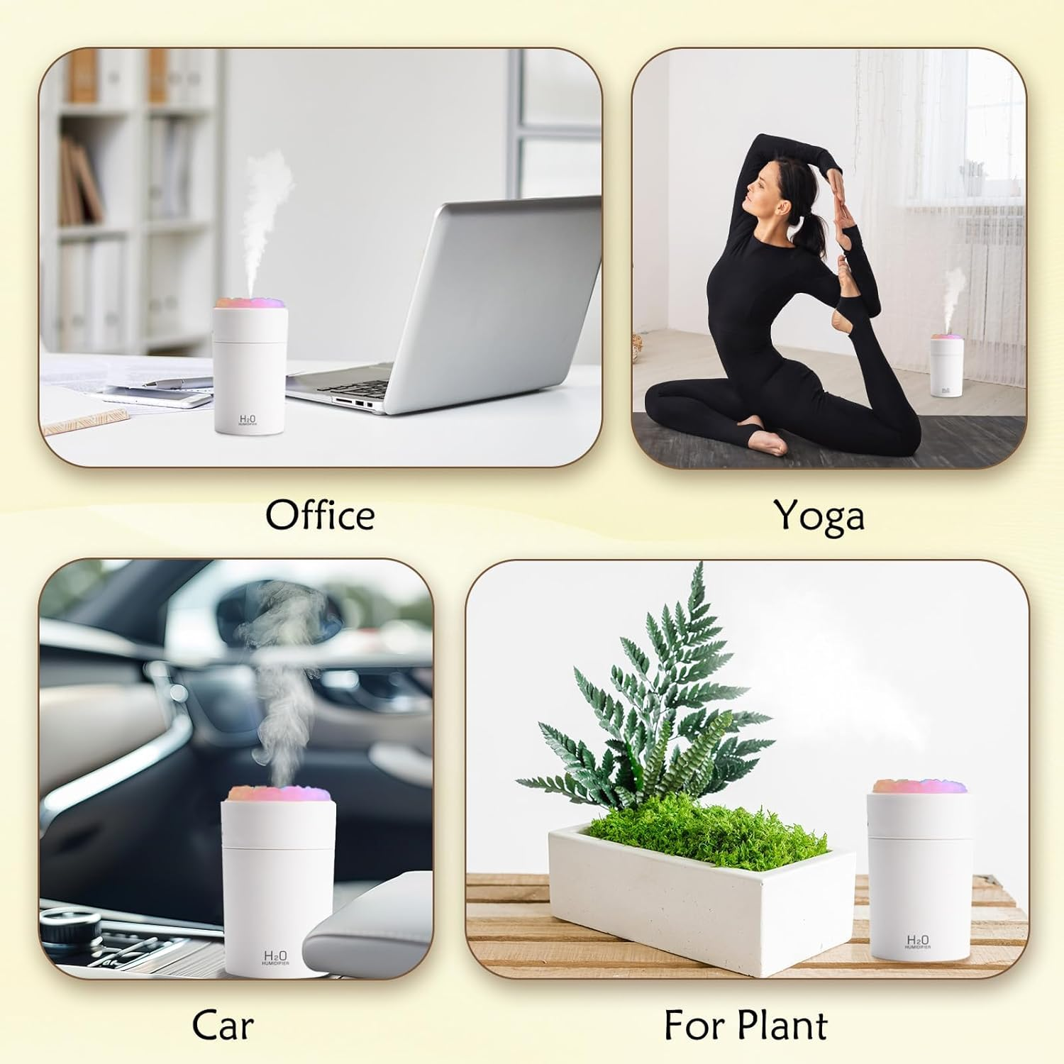 Air Humidifiers for Bedroom, Portable Mini Humidifier with 7-Color Night Light, Essential Oil Diffuser USB Cool Mist Humidifier, Auto Shut-Off, 2 Mist Modes, for Car, Office, Bedroom (220Ml, White) image number 4