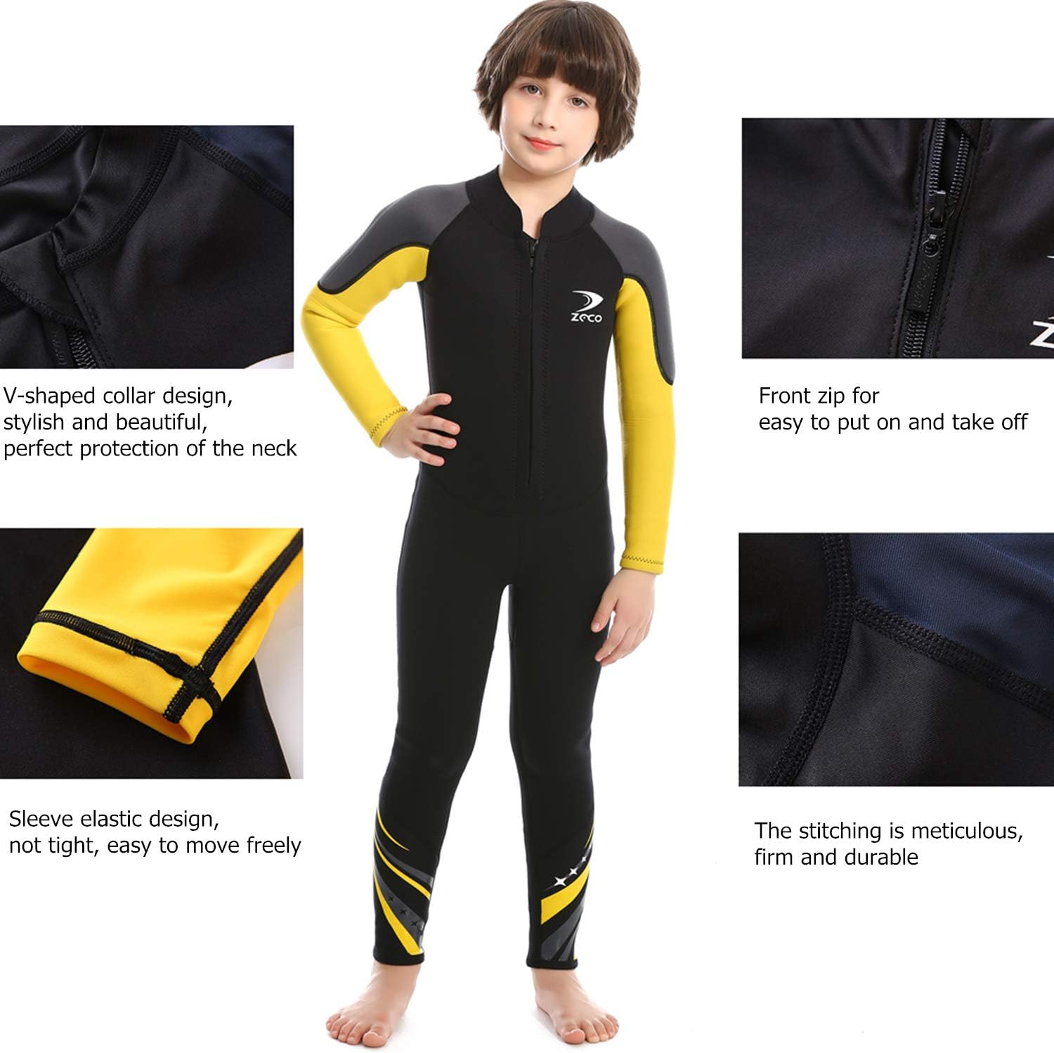 ZCCO Kids Wetsuit,2.5Mm Neoprene Diving Suit for Teens, Youth Boy'S and Girl'S One Piece Wet Suits Warmth Long Sleeve Swimsuit for Diving,Swimming,Surfing image number 5