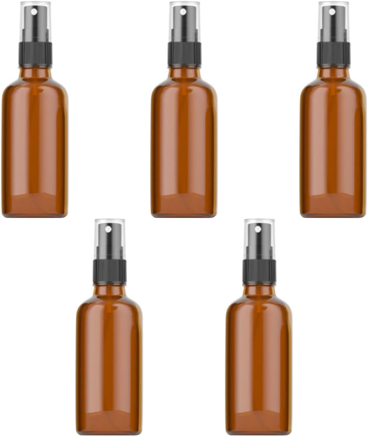 5 PCS Amber Glass Spray Empty Roller Bottles with Fine Mist Sprayer & Dust Cap Refillable Essential Oils Clear Containers Skin Care Atomizer Liquid Cosmetic Bottle for Travel Beauty Cleaning (50ML) image number 5