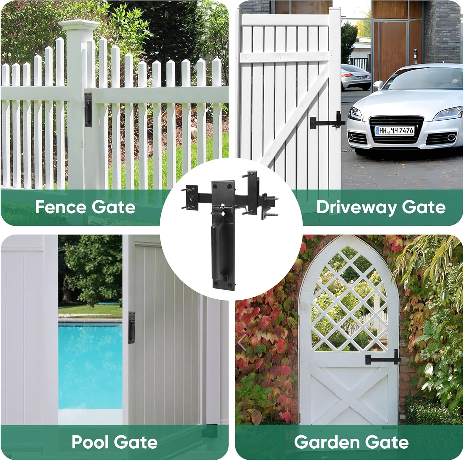 JUBEST Heavy Duty Gate Latch, Two Sided Gate Latch, Gate Latches for Outdoor Fence, Wooden Gates, Pool Gate, Backyard, Garden, Black