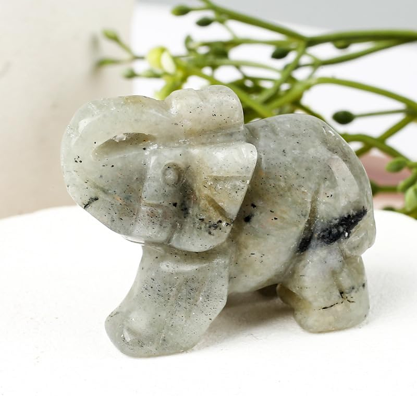 Squarezhenbo Elephant Ornament, Elephant Statue, Jade Stone Handcraft Natural Green Jade Stone Elephant Statue Decor Toys in Hand Home D&eacute;cor Accents Sculptures (Black)
