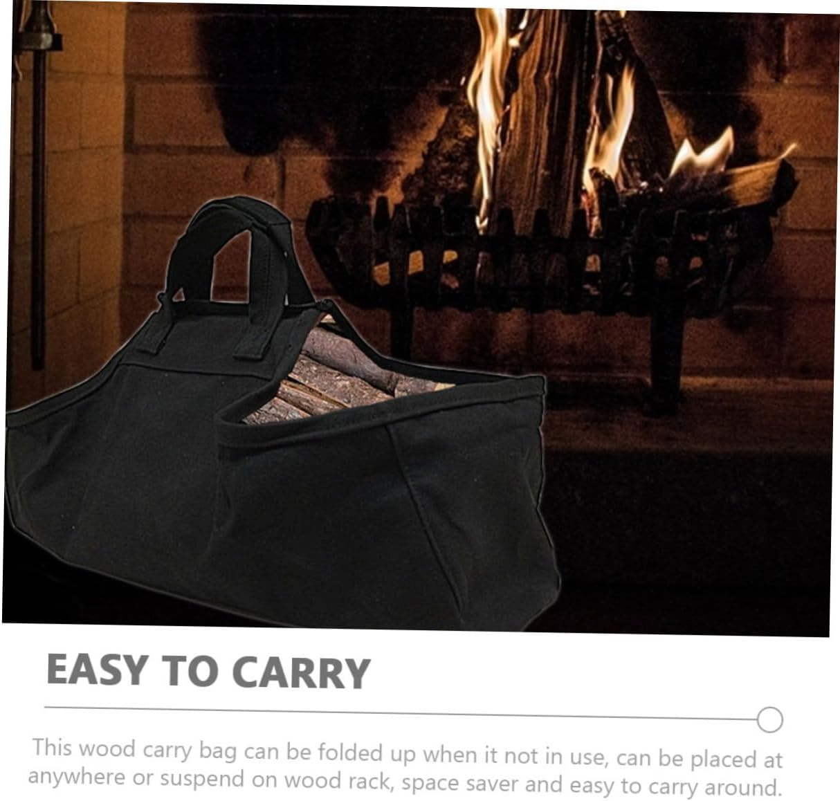 JECOMPRIS Wear-Resistant Firewood Tote Bag with Handle Strap Oxford Cloth Wood Carrier for Camping Outdoor Fireplace Storage Capacity Canvas Design image number 6