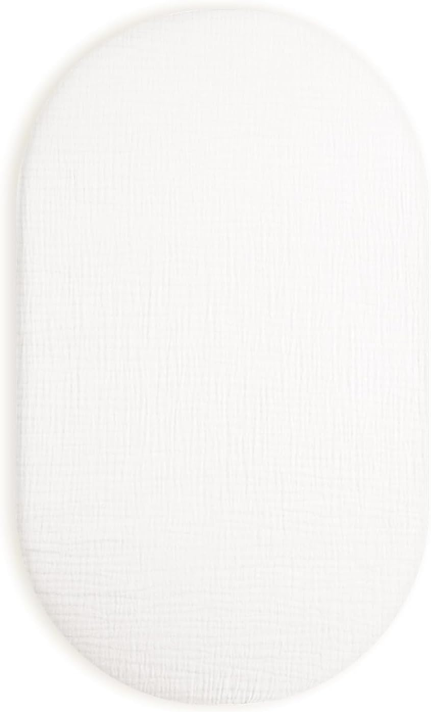 Bassinet Sheet for Baby Boy and Girl, Fitted Sheets for Rectangle, Oval, Hourglass Bassinet Mattress, Muslin Moses Basket Sheets with Neutral Style (White) image number 5