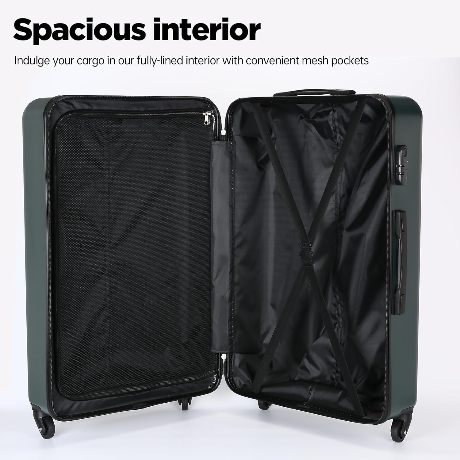 Syekcl Luggage Kit, 3 Pieces (20/24/28) with a Suitcase with General Wheels, ABS Durable Hard Shell Luggage Boxes (Dark Green, Large)