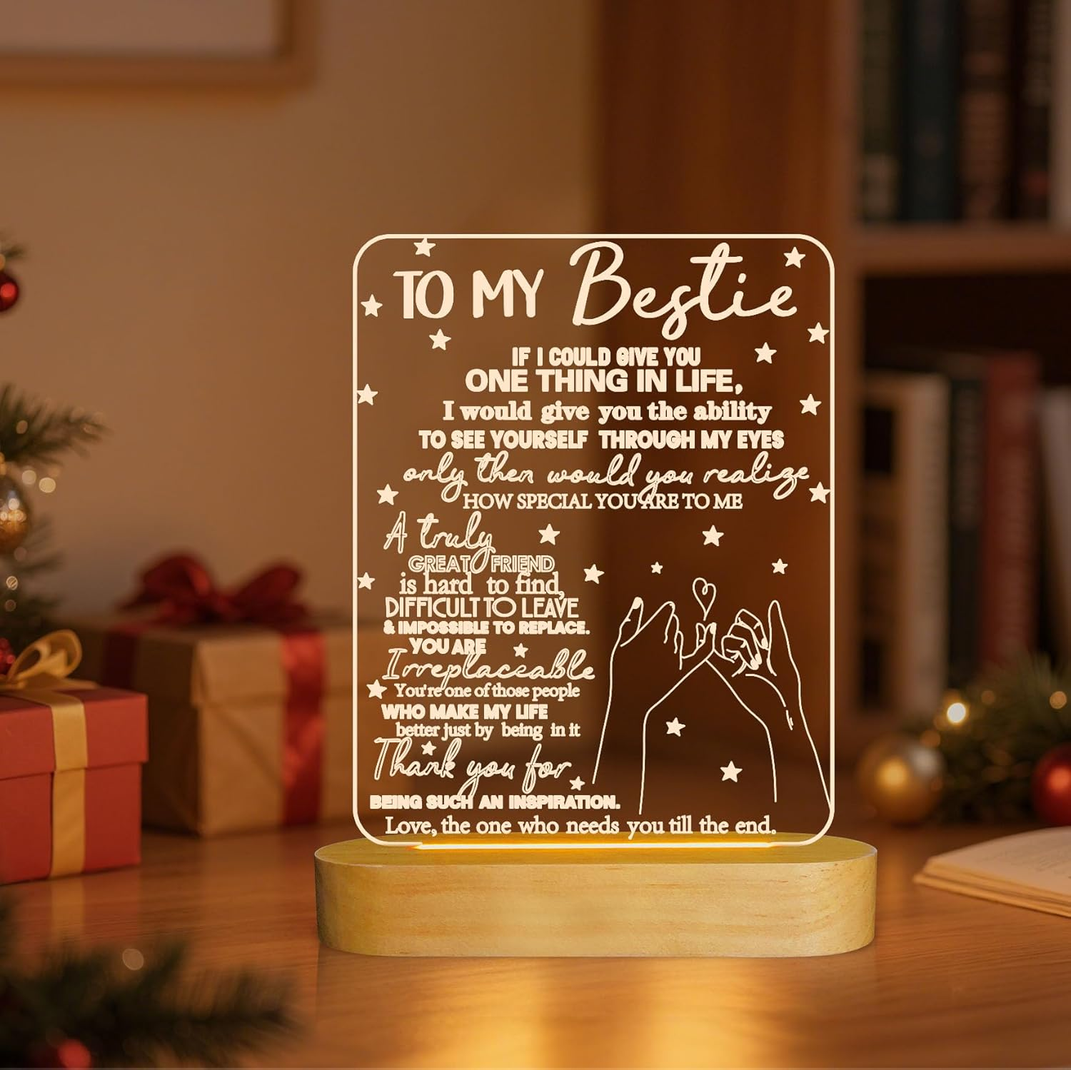 To My Bestie Gifts, Friends Night Light for Best Friend Sister Boys & Girls Women BFF Birthday Holiday Friendship, Soft Warm White Colors LED Wooden Table Lamp image number 4