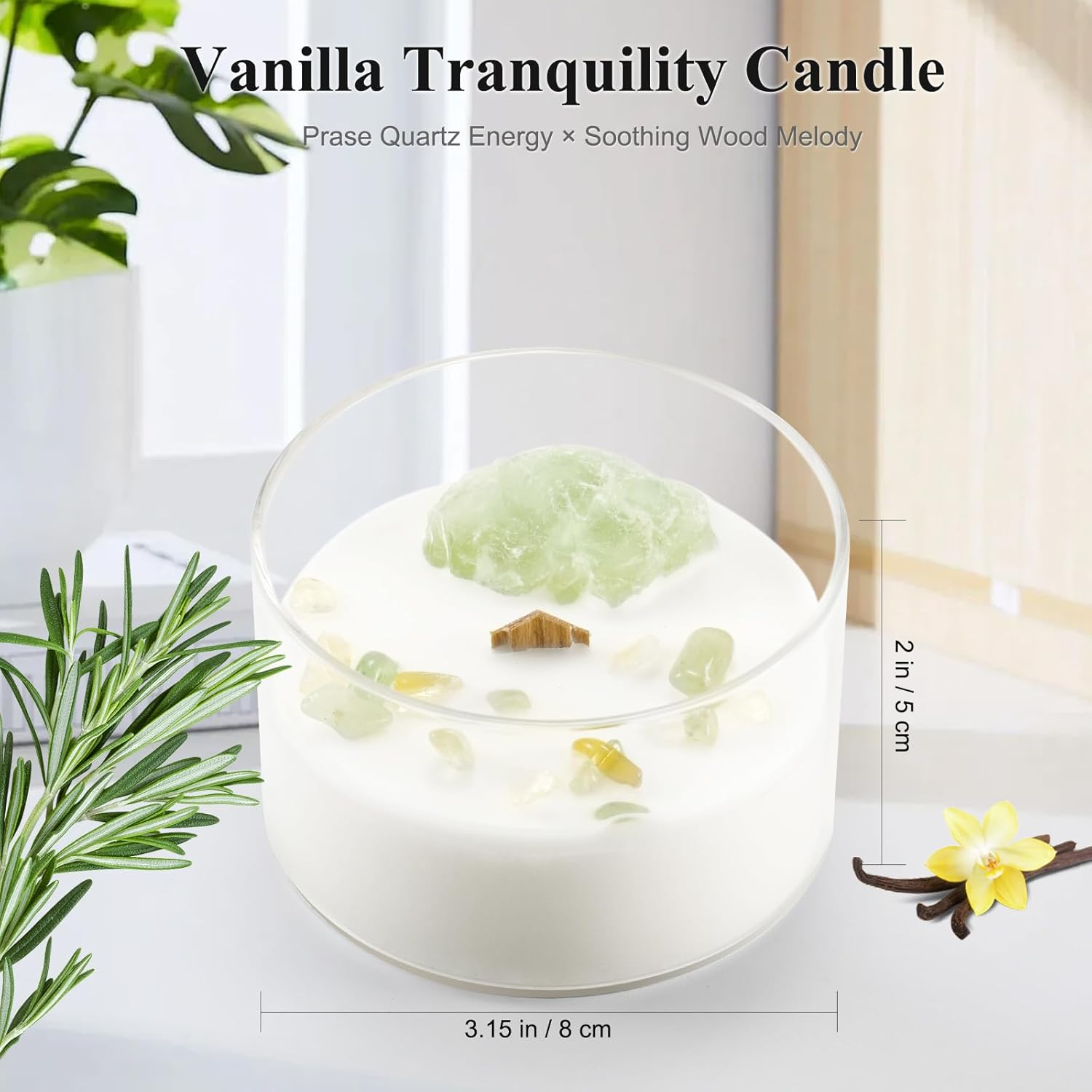 Vanilla Scented Candle with Real Healing Crystals & Wood Wick, 55-Hour Soy Wax Candle for Aromatherapy, Women, Mum, Birthday Gifts, Home Decor image number 3