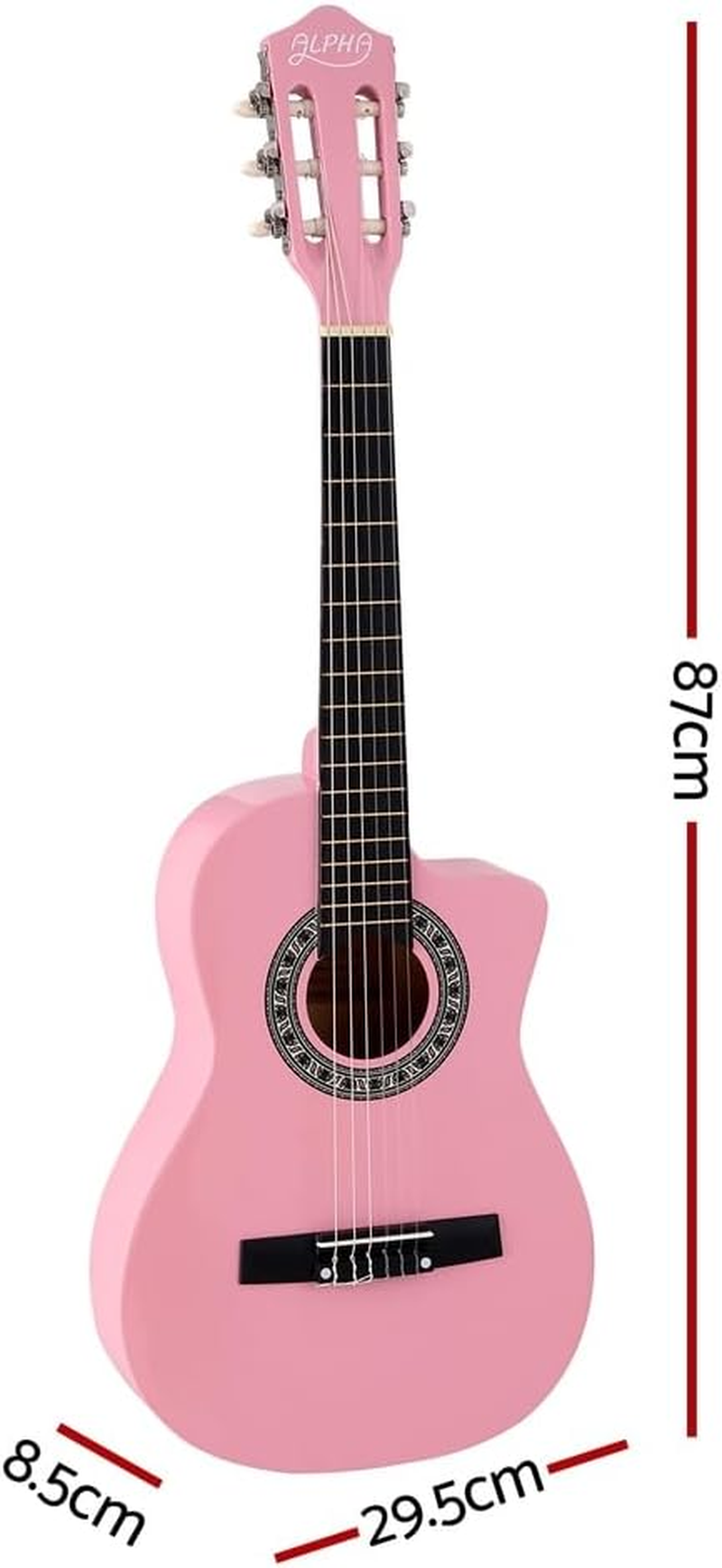 Alpha 34 Inch Guitar, Acoustic Classical Full Size Wooden Guitars Musical Instruments Kids Adult Children Beginner, 19 Frets and 6 Strings with Carry Bag, 3 Picks Pink