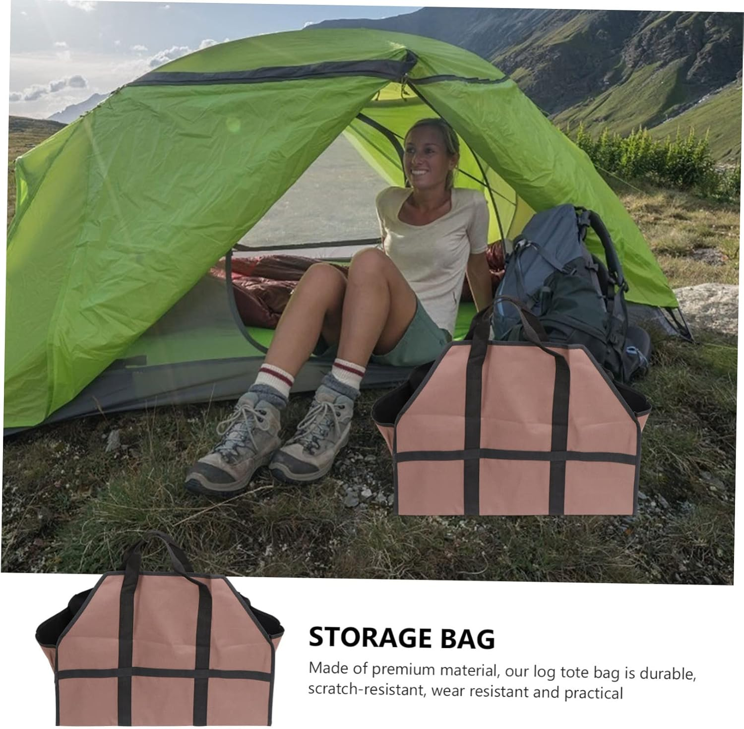 Luxshiny 1PC Large Capacity Log Tote Bag Firewood Carrier Handbag for Scratch Resistant and Practical Storage for Wood Camping Gear and Household Items Coffee Color image number 3