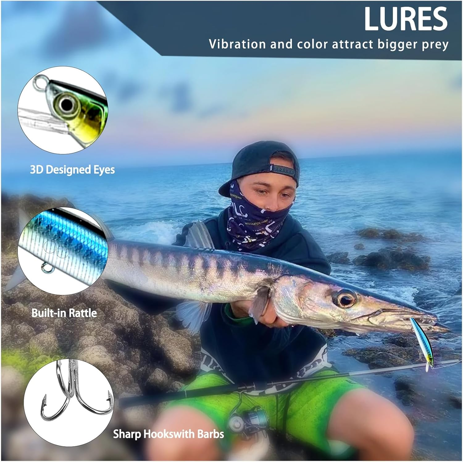 YELINTIAN 108Pcs Fishing Lure Kit, Baits Tackle Including Crankbaits,Fishing Lures Complete Fishing Tackle Set,Topwater Lures,Worms, Jigs, Hooks, Box and More Gear Lures for Bass Trout image number 6