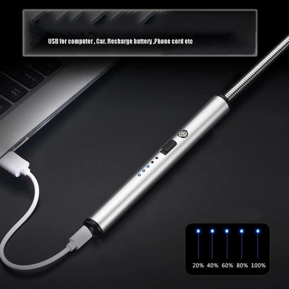 Rechargeable Electric Lighter, Kmest Upgraded Candle Lighter, Windproof Safety Switch, 360ｰ Flexible Long Neck USB Plasma Lighter for Household Camping Cooking BBQ Fireworks Flame (Silver) image number 4