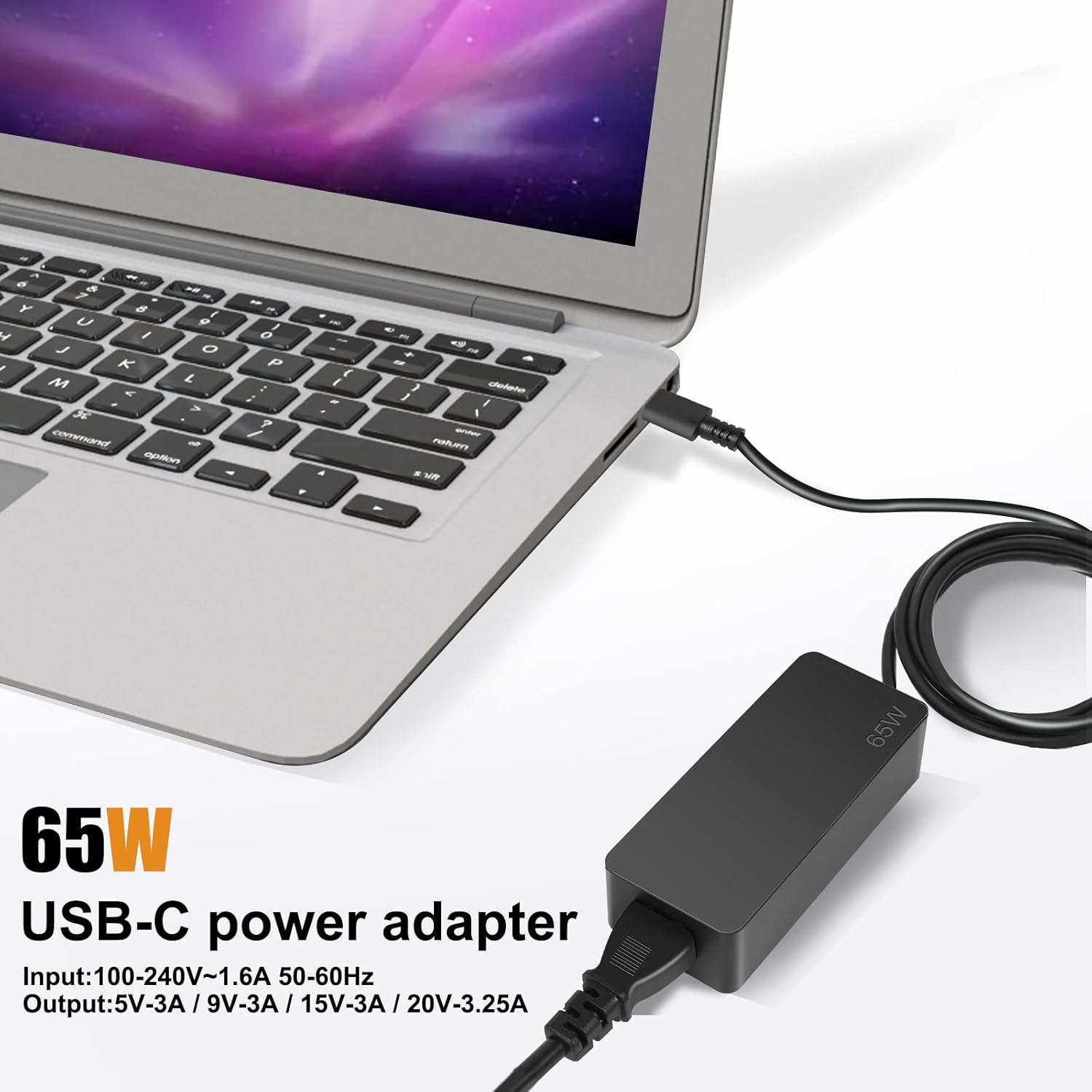 65W 45W USB C Laptop Charger for Chromebook Lenovothinkpad T480 T490 Yoga, Dell Latitude, HP Elitebook X360 ASUS Zenbook Type C 20V 3.25A USB-C AC Adapter Power Supply Cord image number 4