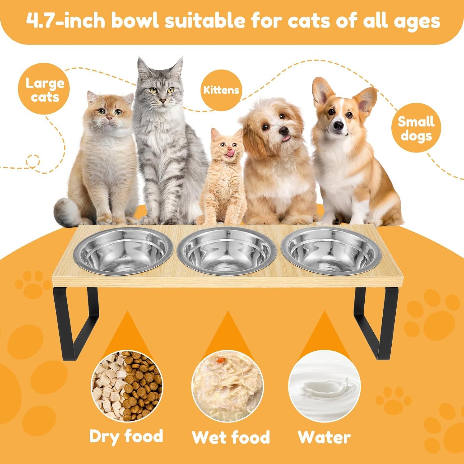 Awobepl Elevated Cat Bowls Wood Cat Bowl Stand 15&deg; Inclined Elevated Cat Food Feeder Easy to Install Raised Feeder Flexible image number 2