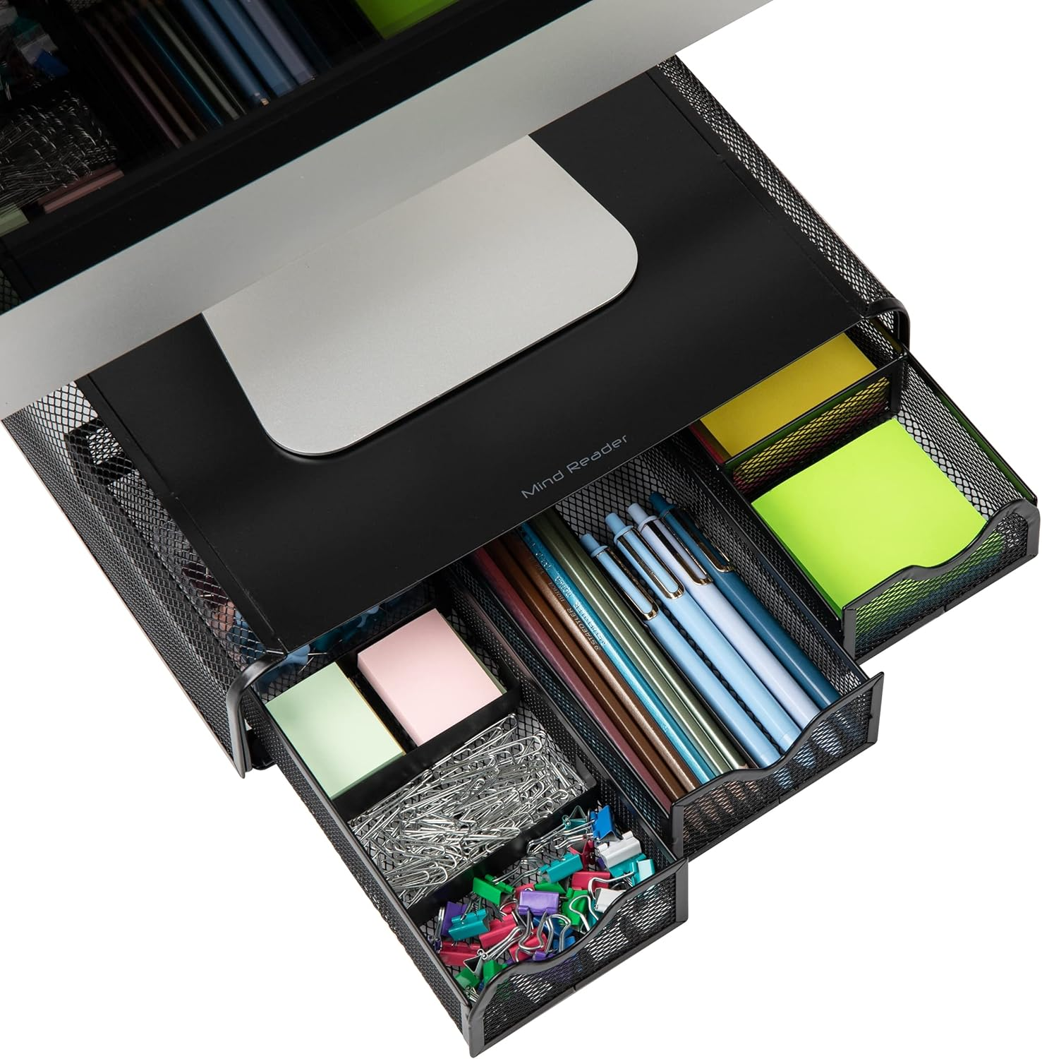 Mind Reader Monmesh-Blk Monitor Stand and Desk Organizer, Black Metal Mesh image number 4