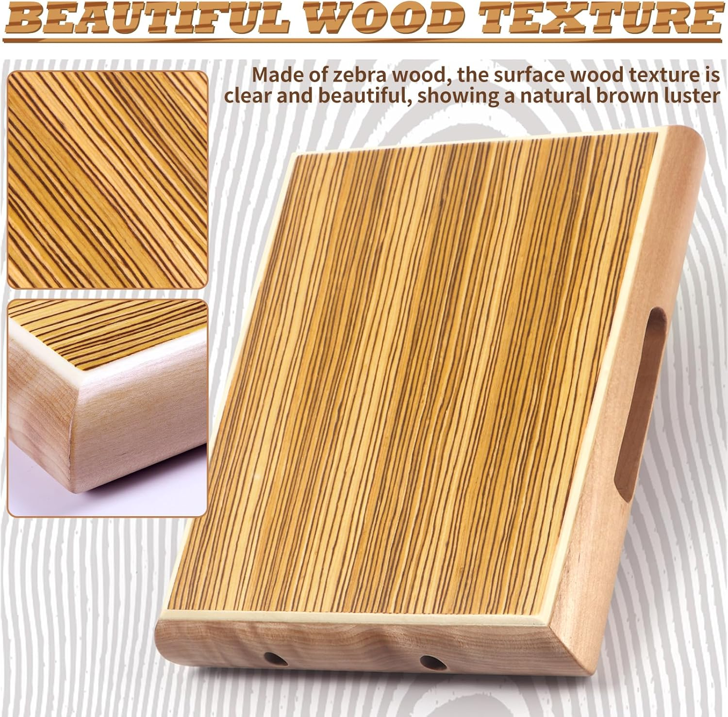 Cajon,12 * 9.4 * 1.7'' Portable Box Drum, Zebrawood Percussion Box Beat Box W/Cajones Internal Adjustable Snares Strings,Wrench,Hand Drum Carring Bag - 12" Natural image number 3