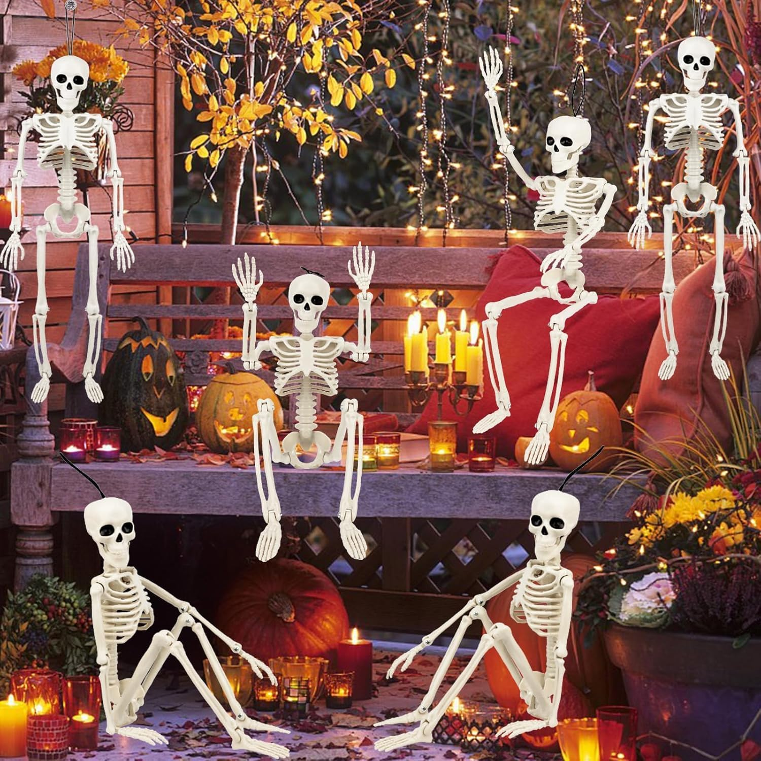 Halloween Skeleton Decorations - 16"(40Cm) Poseable Skeletons for Indoor & Outdoor Spooky Scenes, Perfect for Yard, Party, Haunted House, Graveyard Halloween Decor (6 Pack) image number 1