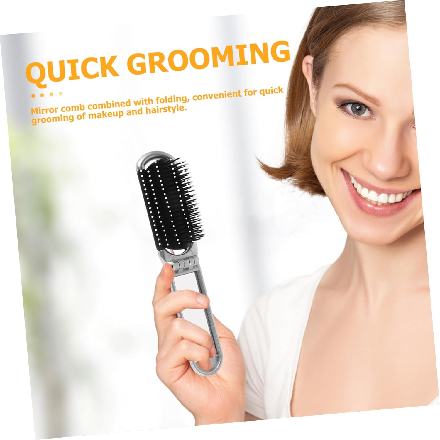 ERINGOGO Folding Hair Brush with Mirror Compact Brush for Handbag Durable Stylish Pocket Hair Brush for Quick Makeup Touchups Sleek Foldable Design image number 1