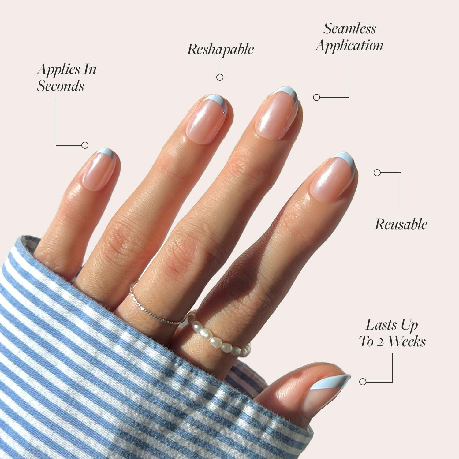 Glamnetic Press on Nails - into Blue | Glazed Short Oval Fake Nails with Periwinkle French Tips, Salon Quality Summer Nails | 15 Sizes - 30 Nail Kit with Glue - 1E - Candy Corn image number 4