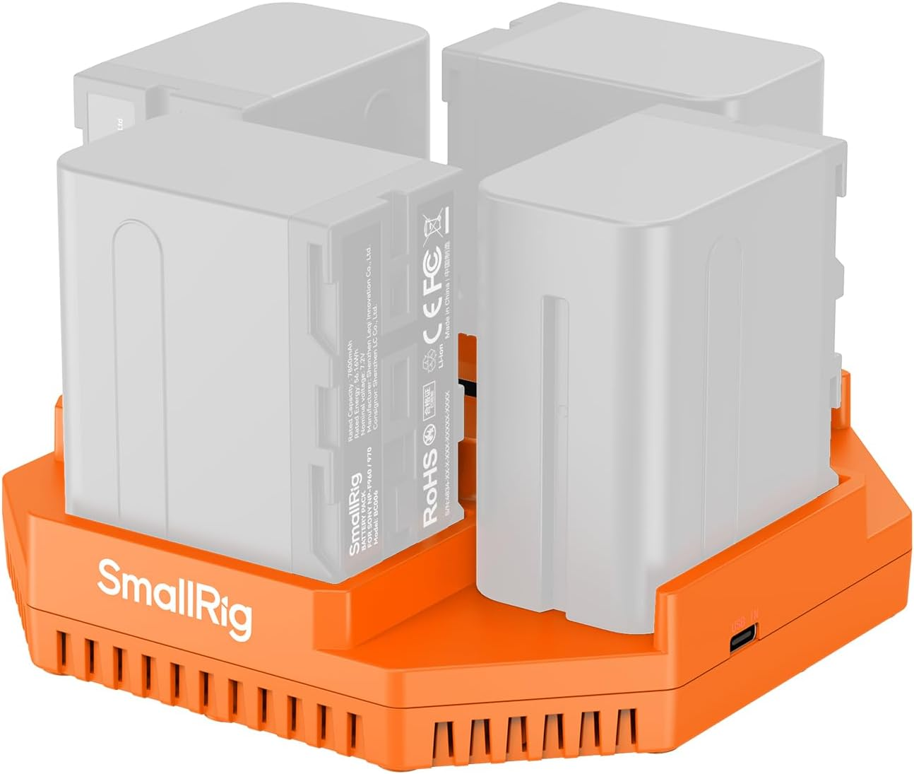 Smallrig NP-F970 4-Channel Camera Battery Charger, with PD100W Fast Charging, OLED Display, Compact NP-F Battery Charger for Sony NP-F970, NP-F750, NP-F550, NP-F570, Orange - 4837 image number 3