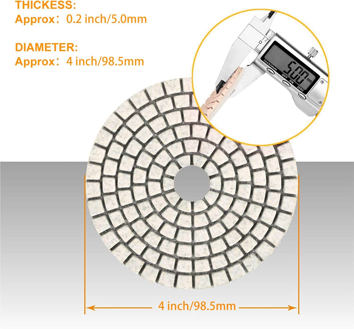 SPTA 15Pcs Diamond Wet Polishing Pads Set, 4 Inch Pads for Granite Stone Concrete Marble Floor Grinder or Polisher, 50#-6000# with Hook & Loop Backing Holder Pads for Wet Polisher image number 2