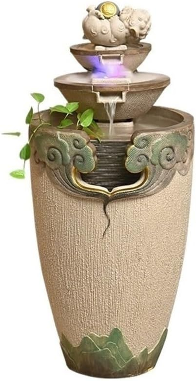 Outdoor Fountain Balcony Circulating Water Floor Standing Fountain Living Room Foyer Office Wealth Acquisition Decoration Housewarming Gift(Green)