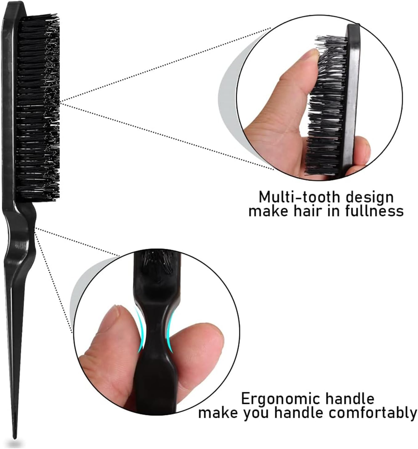 Comb Set, Black Comb,3 Pcs. Slick Back Hair Brush,Slick Back Brush with Edge Brush, Styling Comb for Kids for Middle Part，Rat Tail Comb, Teasing Brush Set for Smoothing Brush Baby Hair image number 4