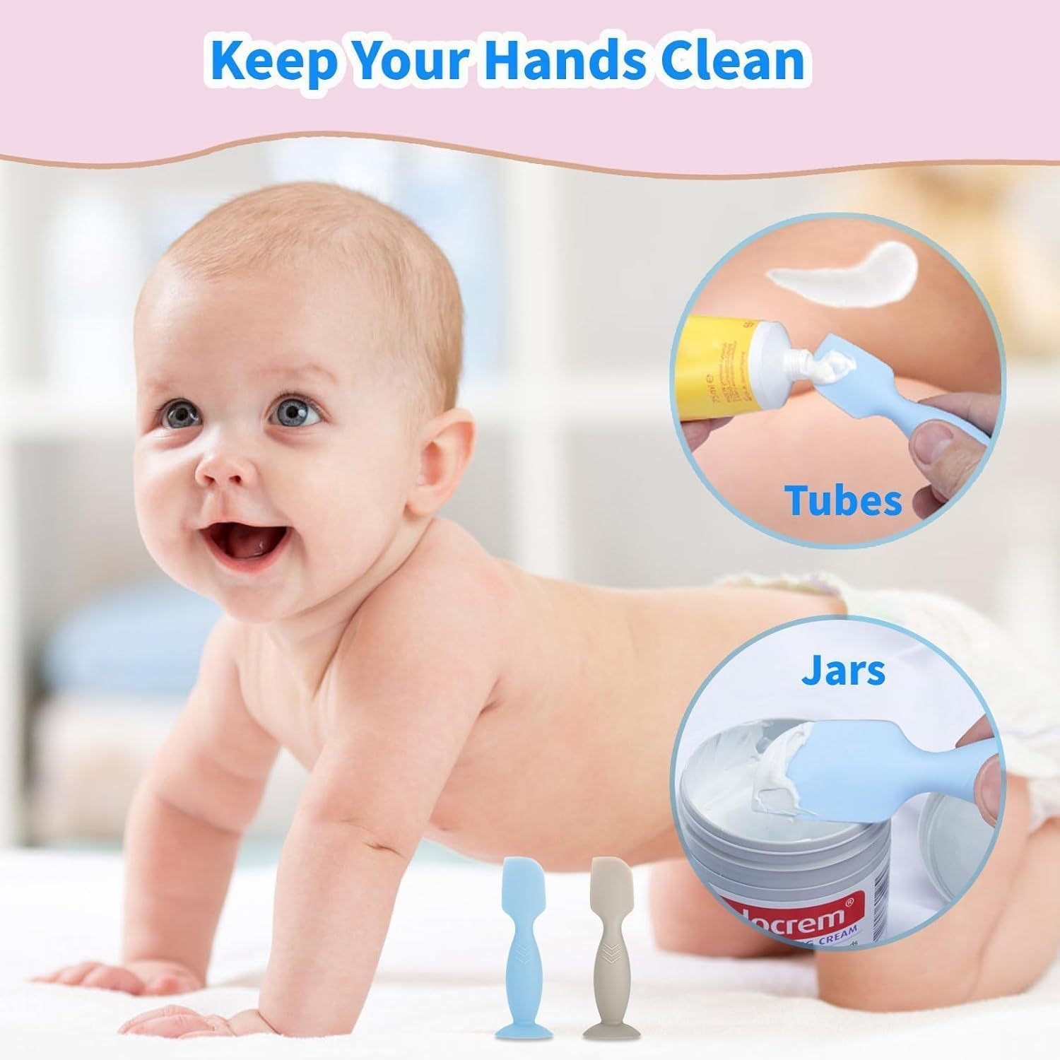 4 Pack Mini Baby Diaper Cream Spatula Applicator, Soft Silicone Baby Butt Paste Spatula Diaper Cream Brush with Suction Cup Base (Brown, Blue, Pink, Gray) image number 1