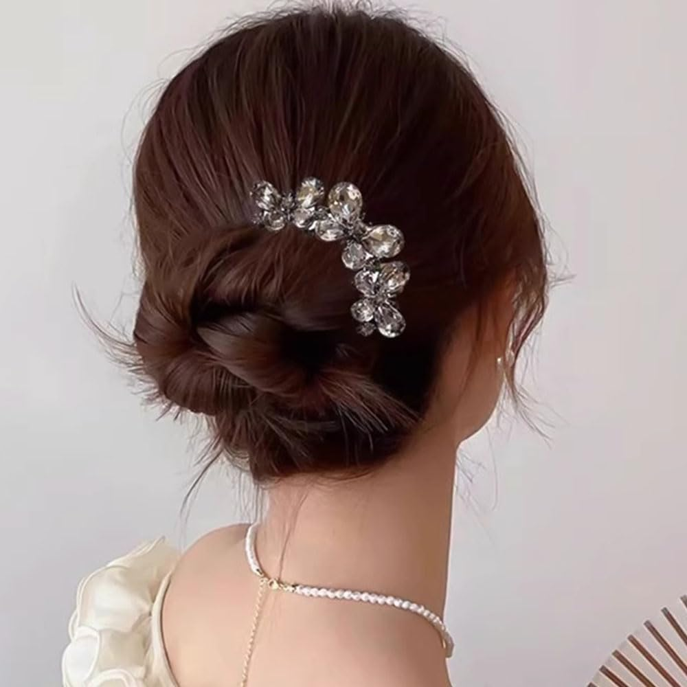 Four-Tooth Fork Crystal Butterfly Hair Comb for Inserting Champagne Black Butterflies Hair Combs Rhinestone Butterfly Hair Comb Hair Butterflies Side Comb Hair Combs for Plugging Hair Accessories image number 6