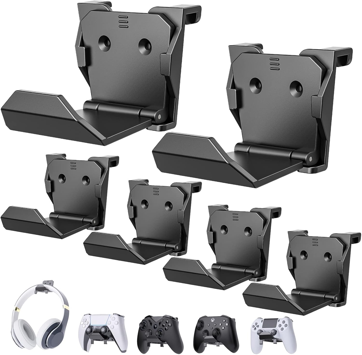 Controller Wall Mount Holder for PS5 Pro/Slim Controller, for Switch Controller,Strong Adhesive/Screw Controller Holder Headphone Stand,Headset Hanger Hook for Universal Controller and Headset-6 Pack