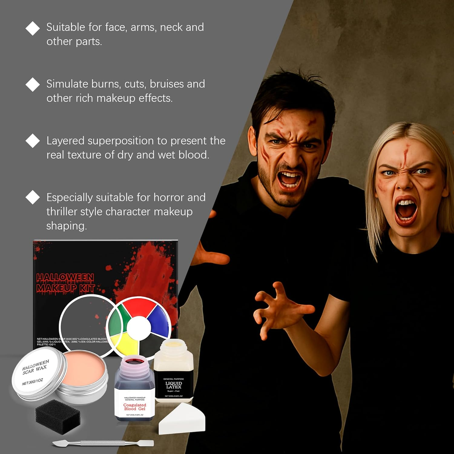 Depehelp Halloween SFX Makeup Kit, Professional Special Effects Makeup Set with Scar Wax, Blood Gel, Liquid Latex image number 2