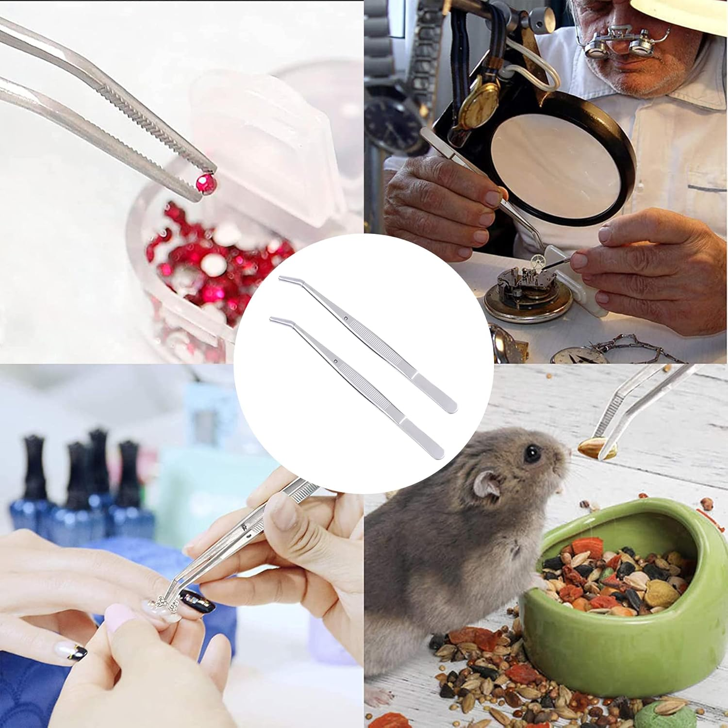 Guangyuan Sewing Machine Curved Tweezers Set 6 Inch/15.5Cm Serrated Bent Tips Professional Grade Stainless Steel Angled Tweezers Blunt Tweezers for Crafting/Pet,2Pcs image number 4