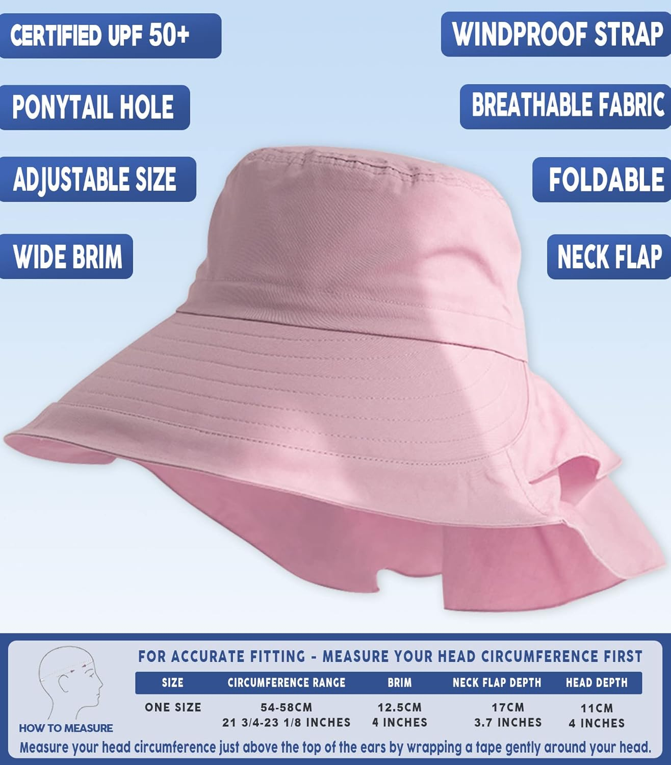 Legionnaires Women Sun with Ponytail Hole, Wide Brim UPF 50 UV Protection Summer Beach Hat with Neck Flap, Bucket Hat for Fishing, Hiking, Camping, Garden, Farming, Outdoor Exercise (Pink)