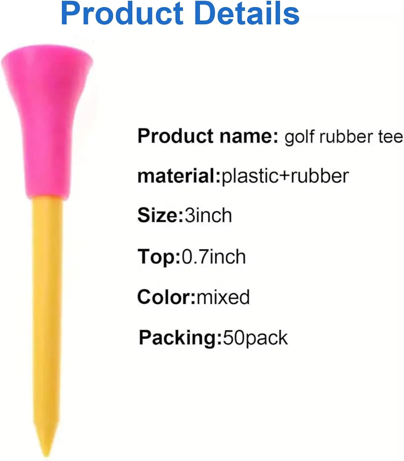 50-Pack Rubber Cushion Top Golf Tees Unbreakable Plastic Golf Tees in Mixed Colors Durable Golf Training Accessories for Men & Women Golfers image number 2