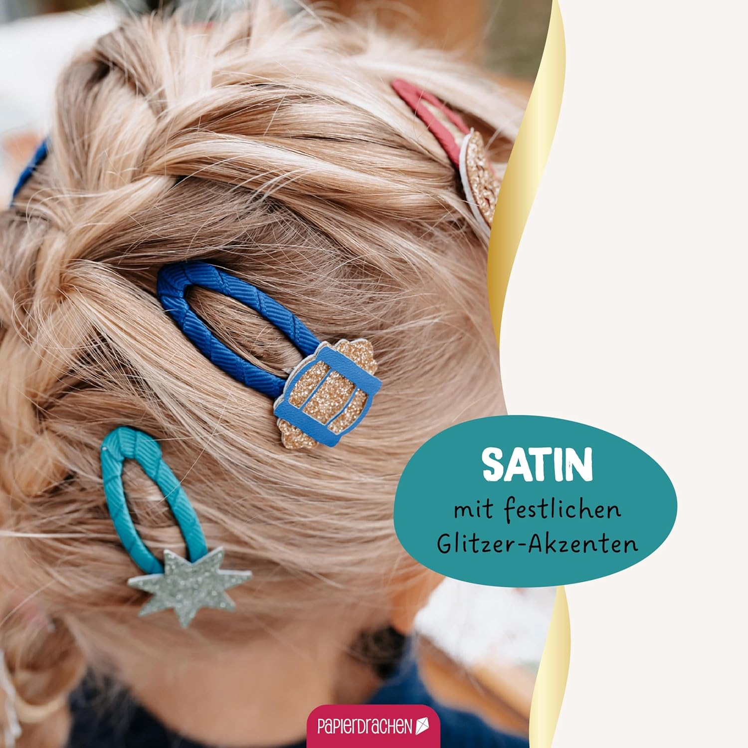 Papierdrachen Special 48 Hair Clips and Hair Bobbles 1001 Night - Durable and Robust - Children'S Sparrows with Glitter and Fabric Cover - Hair Accessories - for Long and Fine Hair - Set of 12 image number 4