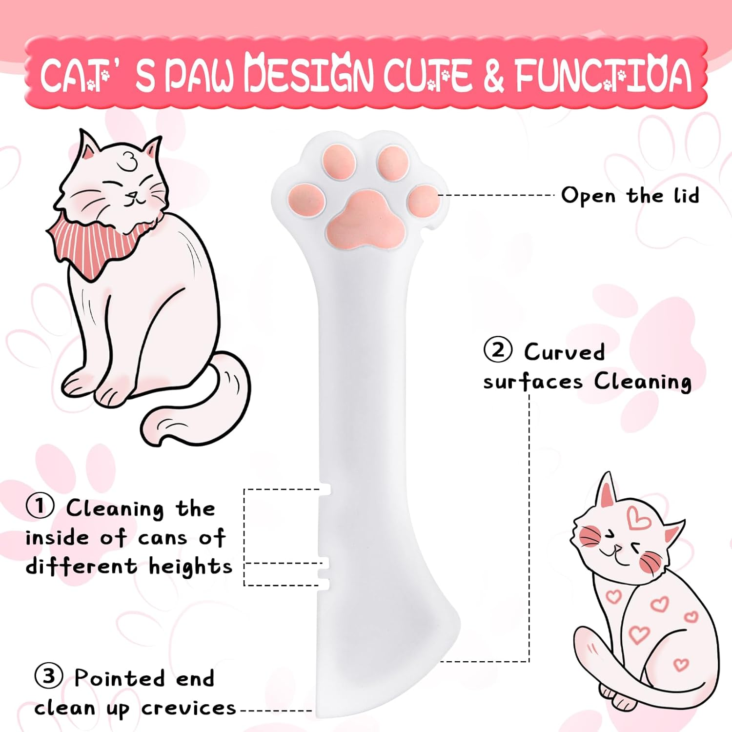 Uiifan Cat Food Lid Cat Food Can Covers Lids 8 Pcs Pet Can Supplies Set 5 Silicone Wet Kitten Foodstuff Tin Covers Lids 2 Silicone Dog Spoons 1 Paw Shape Multifunctional Opener for Pets(Pink)