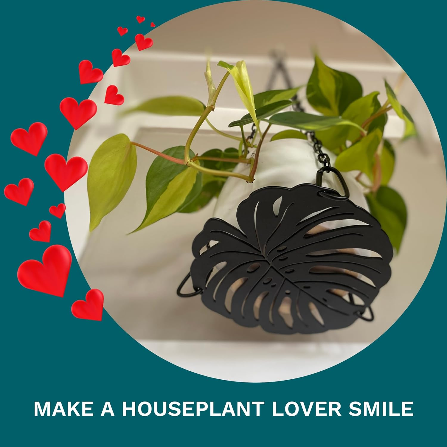 Plant Hanger - Chic Black Metal Hanging Planter for Indoor Plants - Monstera D&eacute;cor - Lasercut Powdercoated Steel - Unique Botanical Design - Clear Your Benchtop - Elevate Your Jungle image number 3