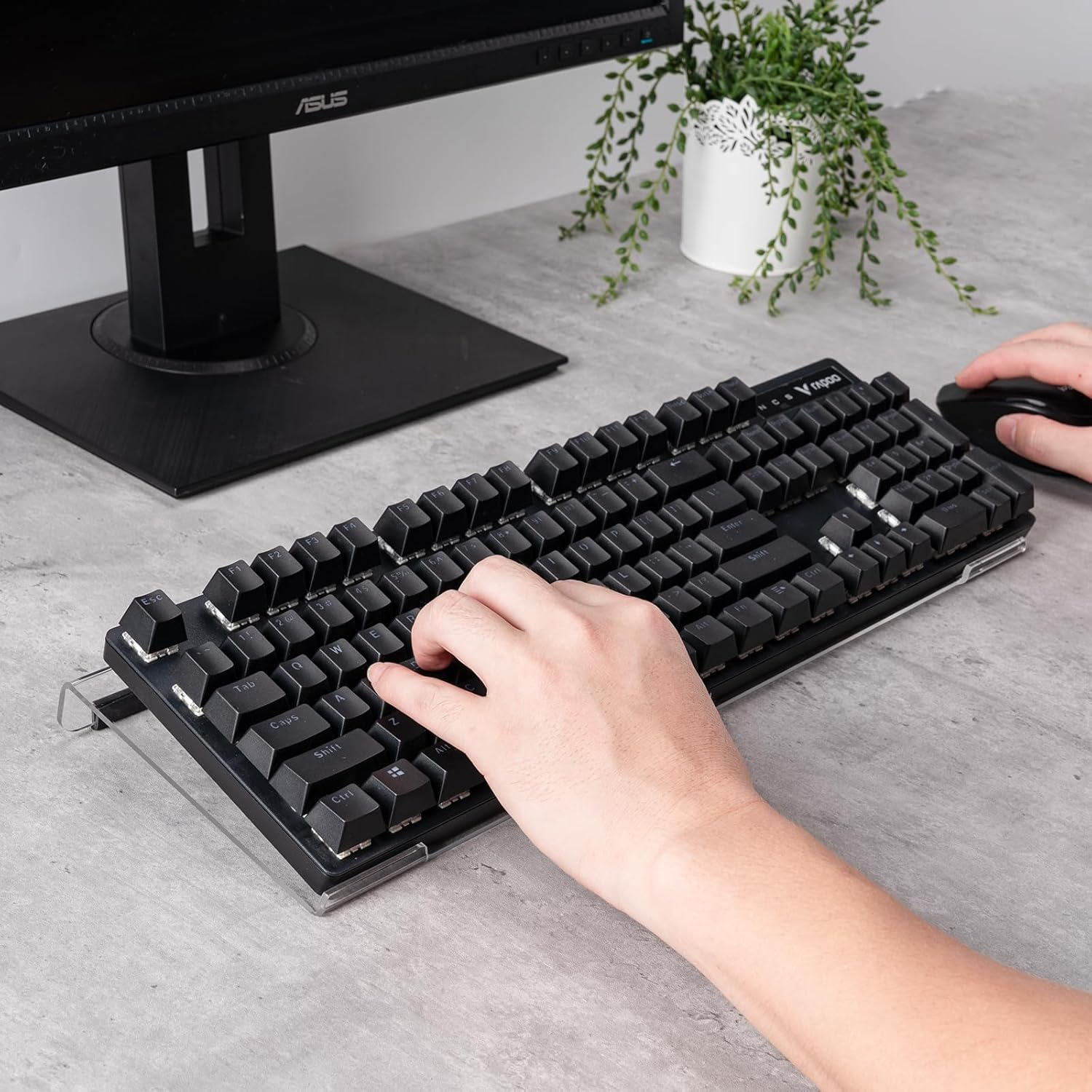 BOOMIBOO Clear Acrylic Tilted Computer Keyboard Holder for Ergonomic Typing, Keyboard Stand with Silicone Anti-Slip Strip, 17 X 5.7 Inch Keyboard Tray for Office Desk, Home, School image number 3